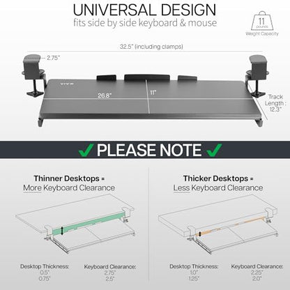 VIVO Large Keyboard Tray Under Desk Pull Out with Extra Sturdy C Clamp Mount System, 27 (33 Including Clamps) x 11 Inch Slide-Out Platform Computer Drawer for Typing, Black, MOUNT-KB05E