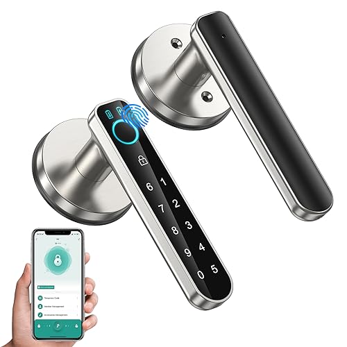 Fingerprint Door Lock-Smart Door knob,biometric Door Lock，with passcode keypad keyless Entry Door Handle，for Bedroom Home Hotel Office Apartment (Silver with APP)