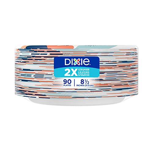 Dixie Paper Plates, 8 ½ inch, Lunch or Light Dinner Size Printed Disposable Plate, Packaging and Design May Vary 90 Counts (Pack of 1)