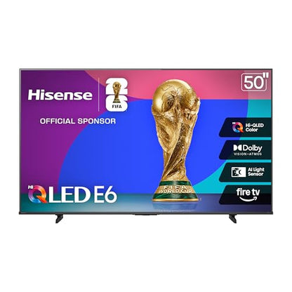 Hisense 50" E6 Cinema Series Hi-QLED 4K UHD Smart Fire TV (50E6QF) - AI Light Sensor, Dolby Vision · Atmos, Voice Remote with Alexa, Motion Rate 120, HDR 10+ Adaptive, Game Mode Plus