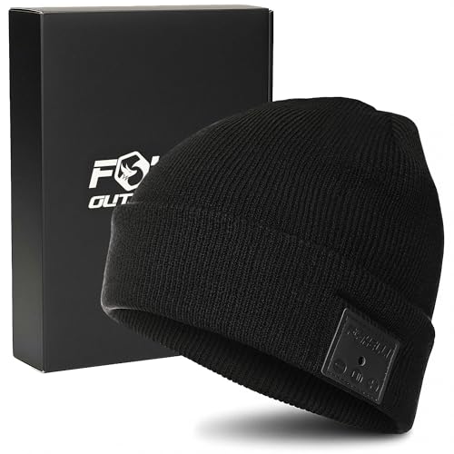 Foxelli Bluetooth Beanie Hat – 15-Hour Battery, Built-in Mic, Fully Washable, Perfect Tech Gift for Men & Women Black