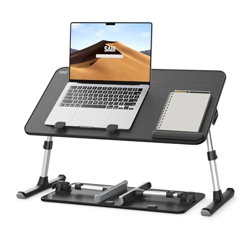 SAIJI Height & Angle Adjustable Laptop Stand for Bed, Lap Desk Bed Tray Table, Light Weight Foldable Portable Laptop Table for Couch Sofa Chair Floor Desk for Adults, Kids (52*30cm Black)