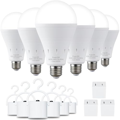 DEBAOBULB 6 Pack Rechargeable Emergency Light Bulbs, Battery Powered LED Light Bulb 6000K Daylight E26 120 Volt 9W 60W Equivalent with 1200mAh for Home Power Outage Camping Hurricane