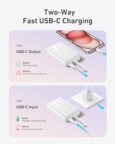 Anker Zolo Power Bank, 10,000mAh 30W Portable Charger with Built-in USB-C Cable for Travel, Fast Charging Battery Pack for iPhone 15 Series, MacBook, Galaxy, iPad, and More