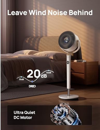 Dreo Smart Fan for Bedroom, 120° +120° Omni-Directional Oscillating Fans, 90ft Quiet Pedestal Fan with RGB Light, 9 Speeds, 6 Modes, 20dB, 8H Timer, Wi-Fi/Voice/Alexa, 37-42" Floor Fans with Remote