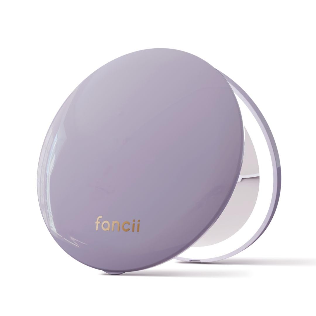 Fancii Compact Magnifying Mirror with LED Light, 10x/1x, Rechargeable, 3 Light Settings, Dimmable - Small Lighted Travel Handheld Mirror for Pocket, Handbag, Purse, 2-Sided Foldable (Mini Taylor)