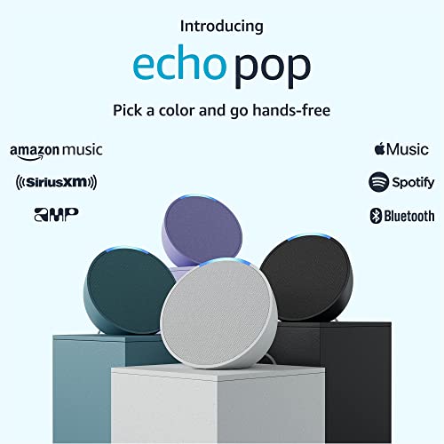 Amazon Echo Pop | Alexa fits in anywhere: bedroom, living room, bathroom, office, and small spaces | Glacier White