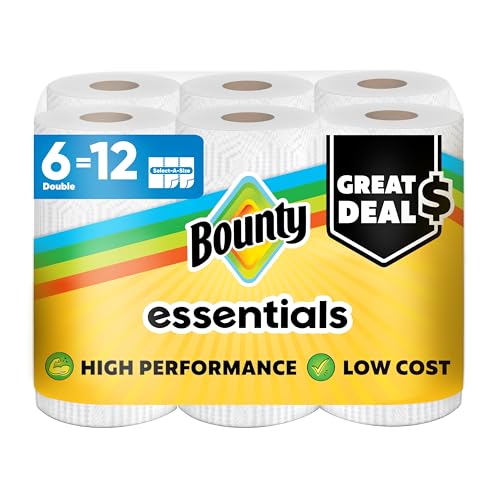 Bounty Essentials Select-A-Size Paper Towels, 6 Double Rolls, White, 108 Sheets Per Roll