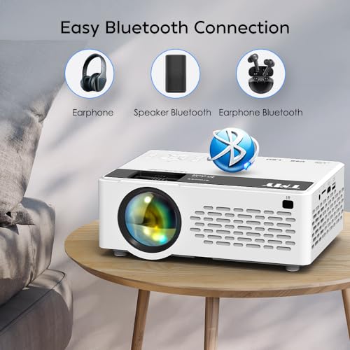 TMY Mini Projector, Upgraded Bluetooth Projector with Screen, 1080P Full HD Portable Projector, Movie Projector Compatible with TV Stick Smartphone/HDMI/USB, indoor & outdoor use