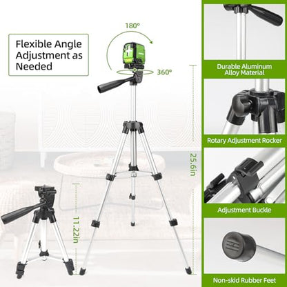 Laser Level with Tripod, Huepar 98Ft Self Leveling Laser Level Green Line Laser Cross Line Laser Leveler Tool for Picture Hanging, Tile, Home Renovation, Indoor Project, Battery&Carrying Bag Included