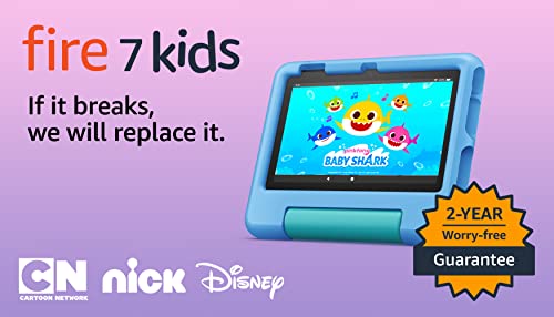 Amazon Fire 7 Kids tablet (newest model) ages 3-7. Top-selling 7" kids tablet on Amazon | ad-free content with parental controls included, 10-hr battery, 16 GB, Blue