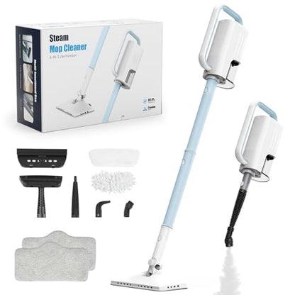 Steam Cleaner, 6 in1 Rotated Steam Mop Cleaner with 2 Modes, 2 Microfiber Pads, 400ML Removable Tank, 23FT Power Cable, Detachable Steam Mops for Floor, Laminate Floor, Tiles Cleaning (Deepwater Blue)