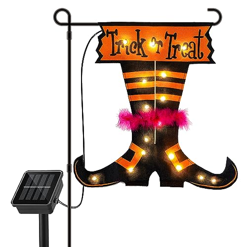 Qunlight Lighted Halloween Garden Flag,12x18 Inch Solar Powered Yard Flag