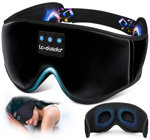 LC-dolida Sleep Headphones, 3D Sleep Mask Bluetooth Wireless Music Eye Mask, Sleeping Headphones for Side Sleepers Sleep Mask with Bluetooth Headphones Ultra-Thin Stereo Speakers Perfect for Sleeping