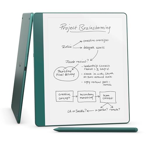 New Amazon Kindle Scribe (64GB) - Redesigned display with uniform borders. Now write directly on books and documents. With built-in notebook summarization. Includes Premium Pen - Metallic Jade