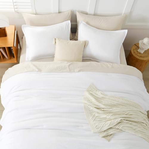 Litanika White Comforter Set Queen Size, 3 Pieces Lightweight Solid Bedding Comforter Set, All Season Fluffy Bed Set (90x90In Comforter & 2 Pillowcases)