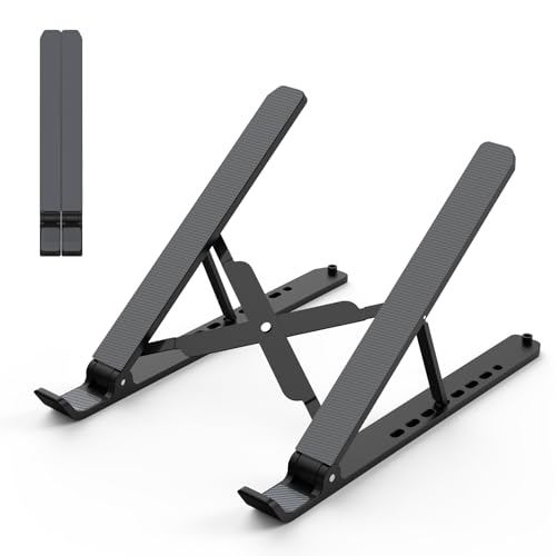 Tonmom Laptop Stand for Desk, Adjustable Laptop Riser ABS+Silicone Foldable Portable Notebook Holder, Ventilated Cooling Notebook Mount Computer Stand for 10-15.6" Laptops,Tablets-Black