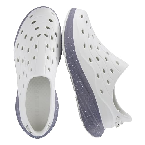 CUSHIONAIRE Fuel EVA Recovery Shoes for Men, Lightweight Slip On Waterproof Sneaker Clogs with Cushioned Footbed and Ventilated Design, Ivory/Gray 12
