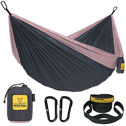 Wise Owl Outfitters Hammock for Camping Double Hammocks Gear for The Outdoors Backpacking Survival or Travel - Portable Lightweight Parachute Nylon DO Charcoal Rose