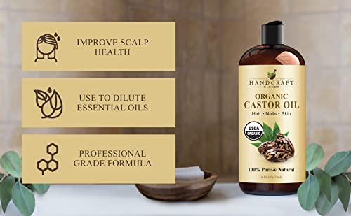 Handcraft Blends Organic Castor Oil - 16 Fl Oz - 100% Pure and Natural - Premium Grade Oil for Hair Growth, Eyelashes and Eyebrows - Carrier Oil - Hair and Body Oil - Expeller-Pressed and Hexane-Free