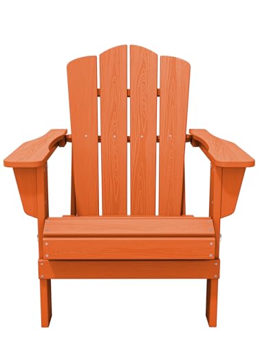 KINGYES Folding Adirondack Chair, HDPE All-Weather Folding Adirondack Chair, Orange