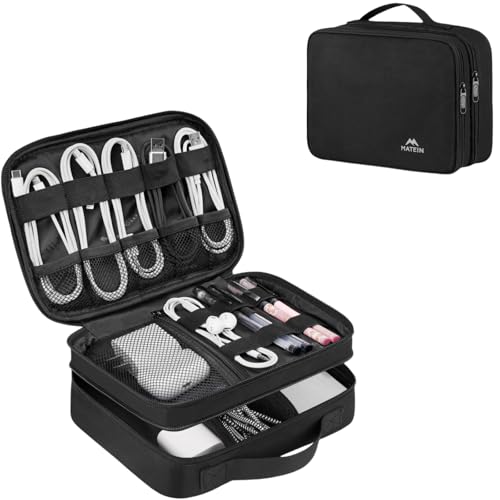 MATEIN Electronic Organizer Travel Case, Small Double Layers Cable Organizer for Travel Accessories, Water Resistant Portable Tech Case for Phone, Cords, Charger, Earphone, Tech Gifts, Black