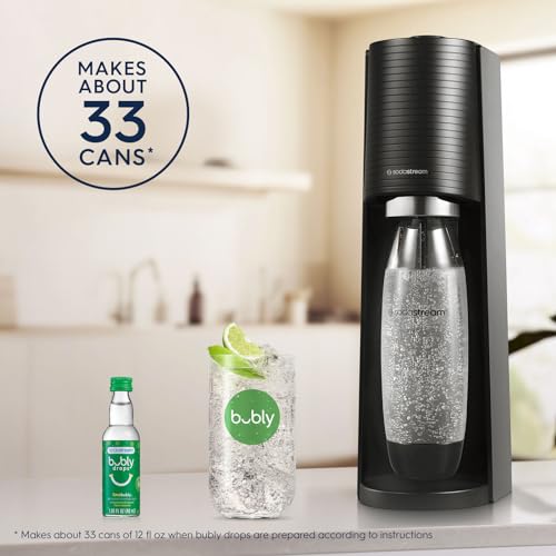 SodaStream Terra Sparkling Water Maker (Black) with CO2, DWS Bottle and Bubly Drop, Battery Powered