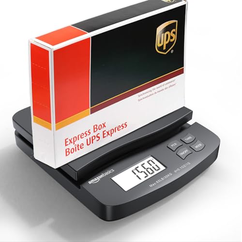 Amazon Basics Digital Postal Scale, AC Adapter, 65 lb Capacity, 0.1 oz Readability, Black