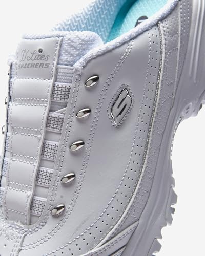 Skechers womens Bright Sky clogs and mules shoes, White/Silver, 9 US