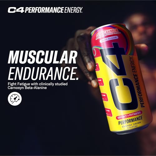 Cellucor C4 Performance Energy Drink | Cosmic Rainbow | Zero Sugar Carbonated Preworkout Energy | 200mg Caffeine with Beta Alanine | 16 Fl Oz (12 Pack), Packaging May Vary
