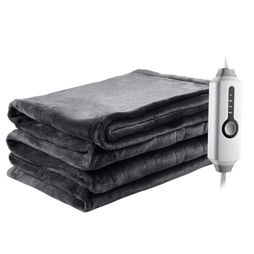 SUNNY HEAT Heated Electric Blanket Full Size 72"x84" - Cozy Warm Flannel Heated Blanket with 4 Heating Levels & 10 Auto Off - Winter Comfort Heating Blanket, Sleep Aid Bedding, Dark Grey