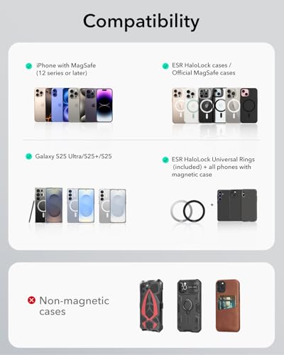 ESR Dashboard Magnetic Phone Holder for Car, for MagSafe Car Mount, Windshield Vacuum Car Mount for iPhone 16/16e/15/14/13/12, Samsung, Car Accessories, Charging Not Supported,2 Metal Rings Included