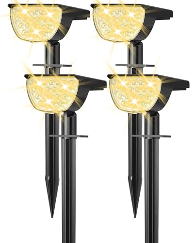 GKGG Solar Lights Outdoor Waterproof IP65, Solar Powered 76 LED 3 Lighting Modes Solar Spot Lights Outdoor for Yard Garden Landscape Pathway (Warm White, 4 Pack)