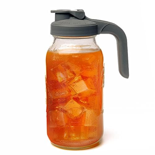 County Line Kitchen Glass Mason Jar Pitcher with Lid - Wide Mouth, 2 Quart (64 oz) - Heavy Duty, Leak Proof - Sun & Iced Tea Dispenser, Cold Brew Coffee, Breast Milk Storage, Water & More - Gray