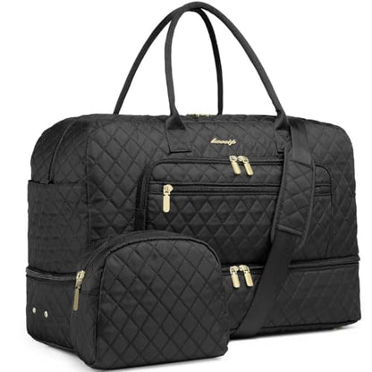 LUOCIP Large Women Travel Duffle Bag, Carry on Bag with Wet Toiletry Pocket for Overnight, Weekend, Yoga, Gym, Business Trips, Sport and Hospital, Black