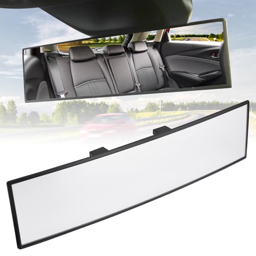 JOYTUTUS Rear View Mirror, Universal 12 Inch Panoramic Convex Interior Clip-on Wide Angle Mirror to Reduce Blind Spot Effectively for Car SUV Trucks -Clear