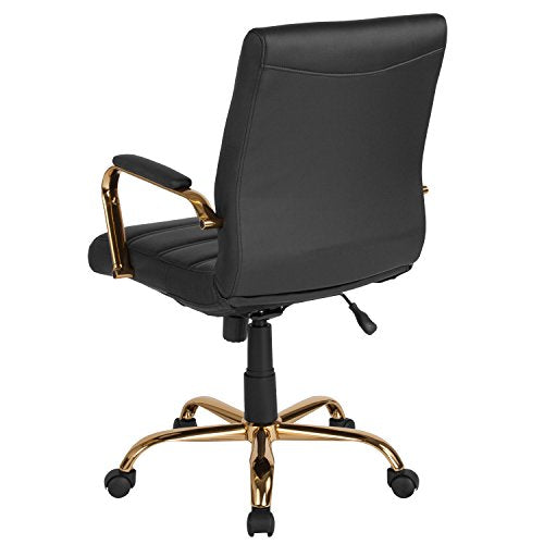 Flash Furniture Whitney Mid-Back Swivel LeatherSoft Desk Chair with Wheels, Padded Seat and Armrests, Adjustable Height Padded Office Chair, Black