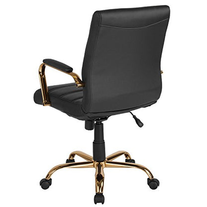 Flash Furniture Whitney Mid-Back Swivel LeatherSoft Desk Chair with Wheels, Padded Seat and Armrests, Adjustable Height Padded Office Chair, Black
