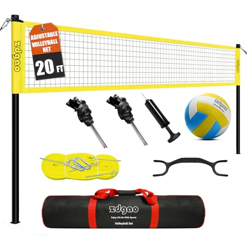 20ft Volleyball Net for Backyard,Adjustable Height Volleyball net Outdoor,Come with Volley Ball, Pump, Boundary Line, and Carry Bag for Backyard, Beach, Lawn, Easy to Set Up&Carry