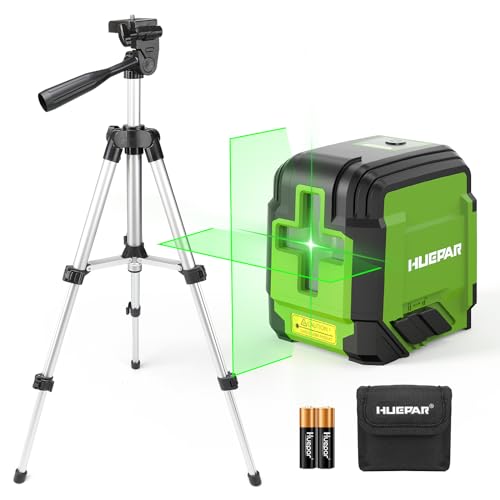 Laser Level with Tripod, Huepar 98Ft Self Leveling Laser Level Green Line Laser Cross Line Laser Leveler Tool for Picture Hanging, Tile, Home Renovation, Indoor Project, Battery&Carrying Bag Included