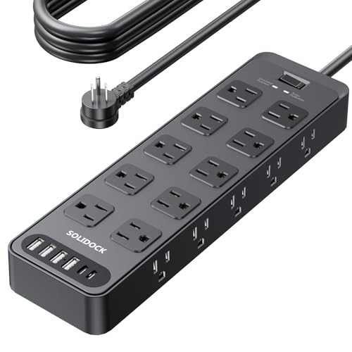 20AC Power Strip with USB Ports, Heavy Duty Surge Protector Power Strip 15 Amp, 6Ft Extension Cord with Multiple Outlets (Black, 6.5FT)