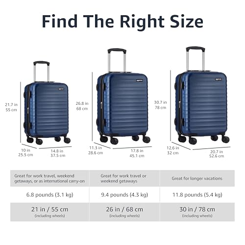 Amazon Basics Expandable Hardside Luggage, Suitcase with Wheels, 30-inch Spinner with Four Spinner Wheels and Scratch-Resistant Surface, Navy Blue