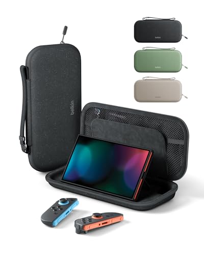 Belkin Nintendo Switch 2 Case, Slim Carrying Travel Bag with AirTag Holder | Hard Shell Slim Carrying Case with AirTag Pocket, Soft Interior, 12 Game Card Slot, 2 in 1 Strap/Handle, Travel Protection