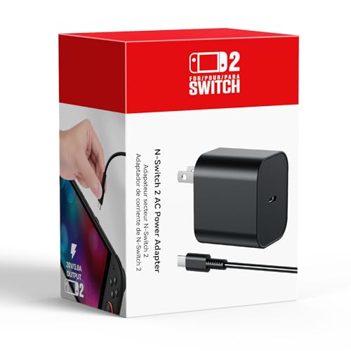 Switch 2 Charger - 60w AC Power Adapter for Nintendo 2/1, 5FT/1.5M UBC Cable, Support 4K TV Dock, PD3.0 Fast Charging Supply 20V/3A for Nintendo Wii Charger, [Replacement for OEM Switch2 Charger]