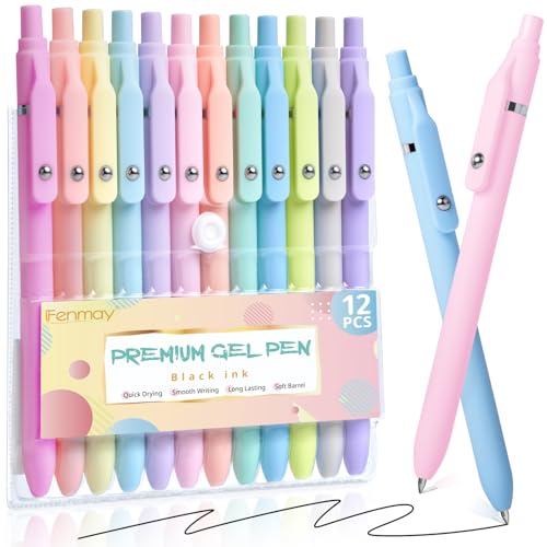 Fenmay Gel Pens, 12 Pcs 0.5mm Fine Point Aesthetic Pens, Quick Dry No Smudge, Smooth Writing Comfortable Grip Pen, Cute Black Ink Journaling Pens for School Supplies Office Desk Accessories