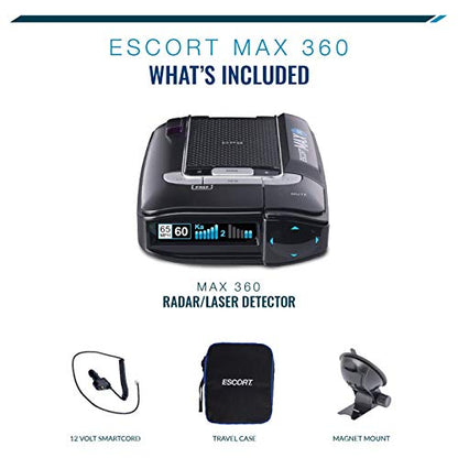 Escort MAX 360 Laser Radar Detector - GPS, Directional Alerts, Dual Antenna Front and Rear, Bluetooth Connectivity, Voice Alerts, OLED Display, Apple CarPlay and Android Auto Compatible