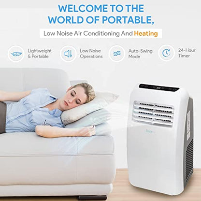 SereneLife Small Air Conditioner Portable 10,000 BTU with Built-in Dehumidifier + Heat - Portable AC unit for rooms up to 450 sq ft - Remote Control, Window Mount Exhaust Kit