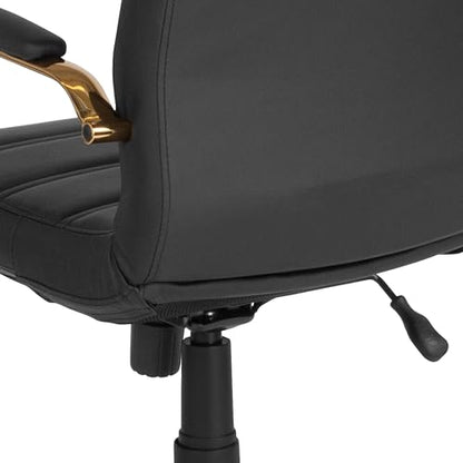 Flash Furniture Whitney Mid-Back Swivel LeatherSoft Desk Chair with Wheels, Padded Seat and Armrests, Adjustable Height Padded Office Chair, Black