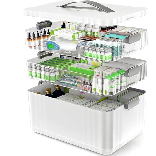 ARSTPEOE 3-Tier Medicine Organizer - Portable Medicine Cabinet with Plastic Handle, Multipurpose Medical Box, Pill Organizer, Empty First Aid Kit for Home