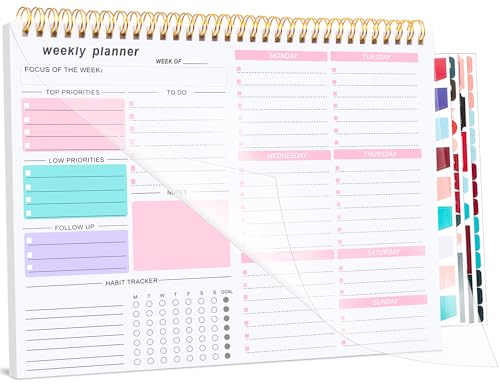 Weekly To Do List Notepad, 8.5''x11'' Weekly Desk Planner with 52 Tear Off Sheets Undated Weekly Planner Habit Tracker & Productivity Organizer for Home and Work, Pink